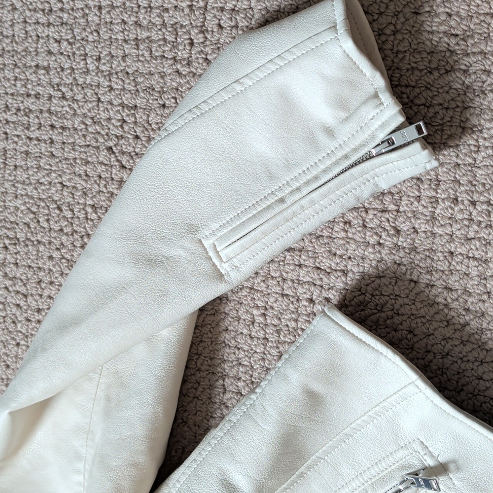 ABERCROMBIE & FITCH Women's L Jacket Cream White Vegan Leather Moto Biker - Picture 6 of 11